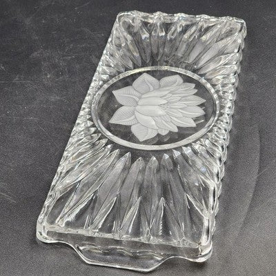 Stollen Platte Crystal Cake Plate Tray German Christmas Floral w Handles 14.25"