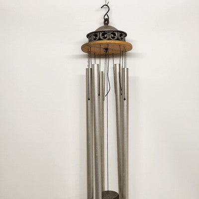 64" Wind Chime 5 Aluminum Tubes Ornate Wood Top Striker Blue Windsail Outdoor