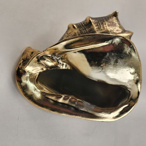 Ceramic Conch Shell Gold Painted & Antique Decorated Centerpiece 6.5"x5"