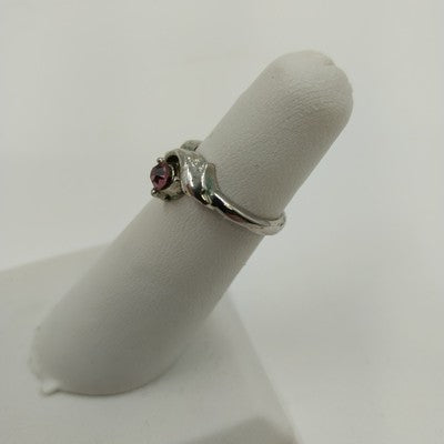 Pink Rhinestone Pinky Ring Sz 4.5 Silver Tone Setting w/ Box