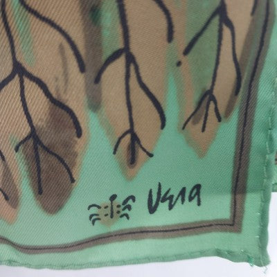 Vera Leaf Print Scarf Green Brown 14" x 44" Rectangle 100% Acetate Japan Vintage