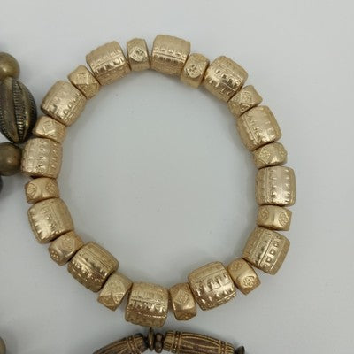 Set of 4 Bracelets in Faux Pearl Faceted Beads Brown & Gold Tone Stretchable 7"