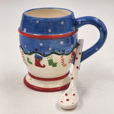 Kirkland's Christmas Hot Cocoa Mug w/ Stocking Lights & Stirring Spoon