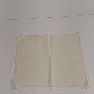 Set of 8 Dinner Napkins in Light Beige Cream w White Lace Edge Trim Linen 15.5"