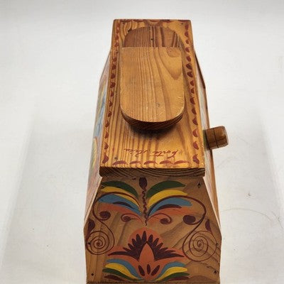 Toleware Wood Box Storage Shoe Shine Norwegian Rosemaling Hand Painted Folk Art