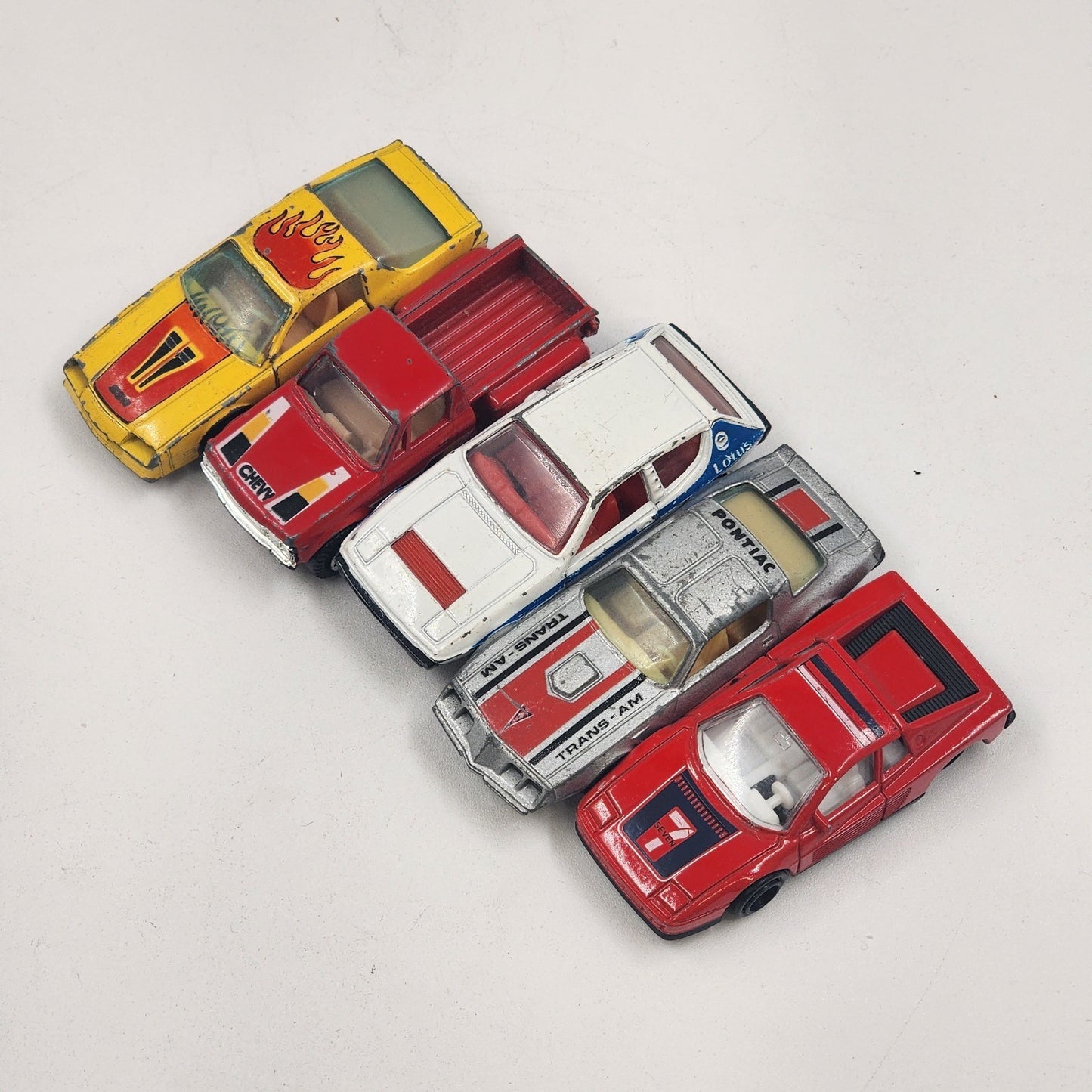 5 Yatming Diecast Cars Chevy Trans Am Pontiac Camaro Z-28 Red Seven Lotus Elite