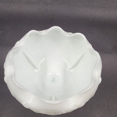 Indiana Milk Glass Pedestal Bowl 7"d x 9" Duette Pattern Quilted Ruffled
