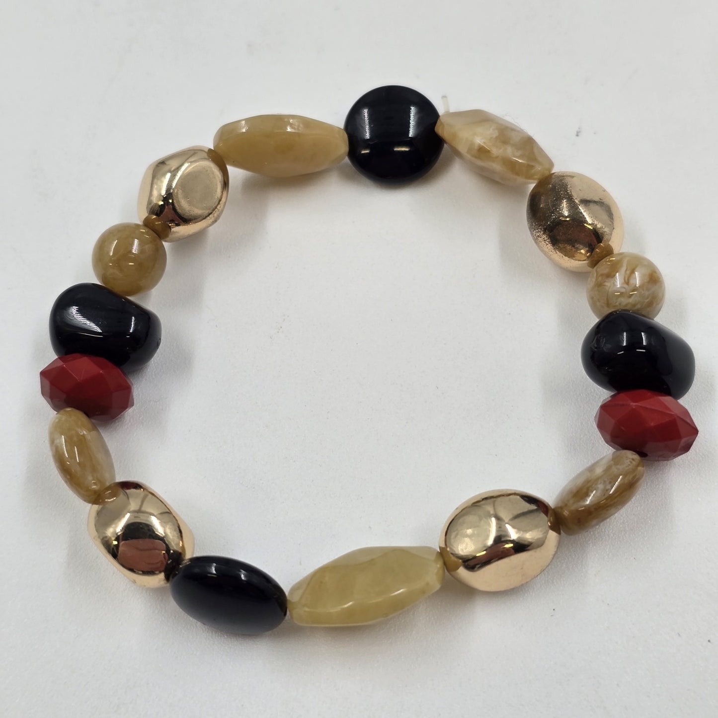 Set of 2 Gold Tone Enamel Multicolor Faux Pearl Elegant Beads Stretch Bracelet