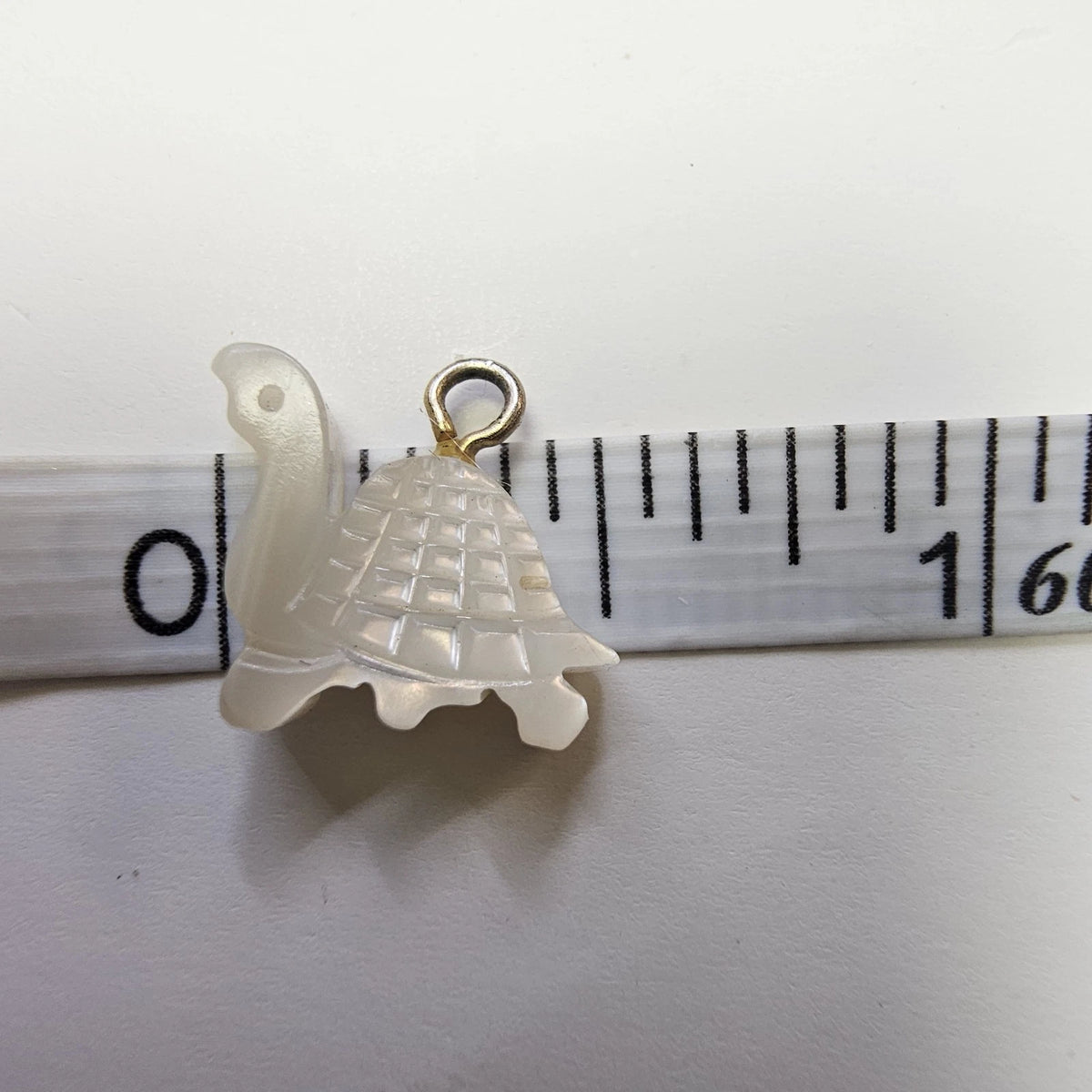 Mother of Pearl Turtle Charm White Shell Gold Tone Jump Ring Pendant Jewelry