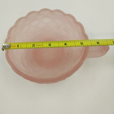 Imperial Glass Pink Frosted Satin Pansy Dish Handle Candy Trinket Bowl Chipped