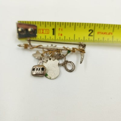 Salzburg Austria Brooch Pin Badge Featuring Ice Axe Edelweiss Flower w 3 Charms
