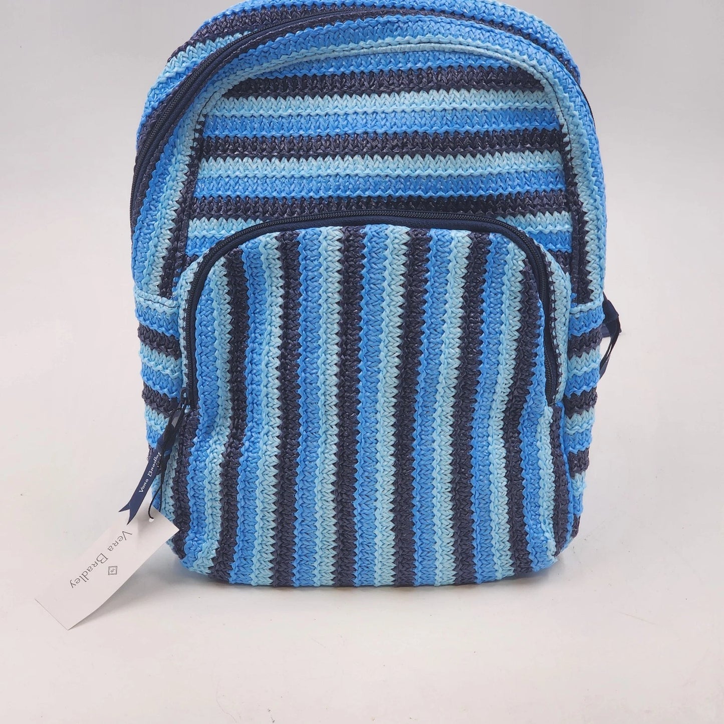 Vera Bradley Crochet Backpack Woven NWT Light Blue Navy Straps 12.75” x 10.5