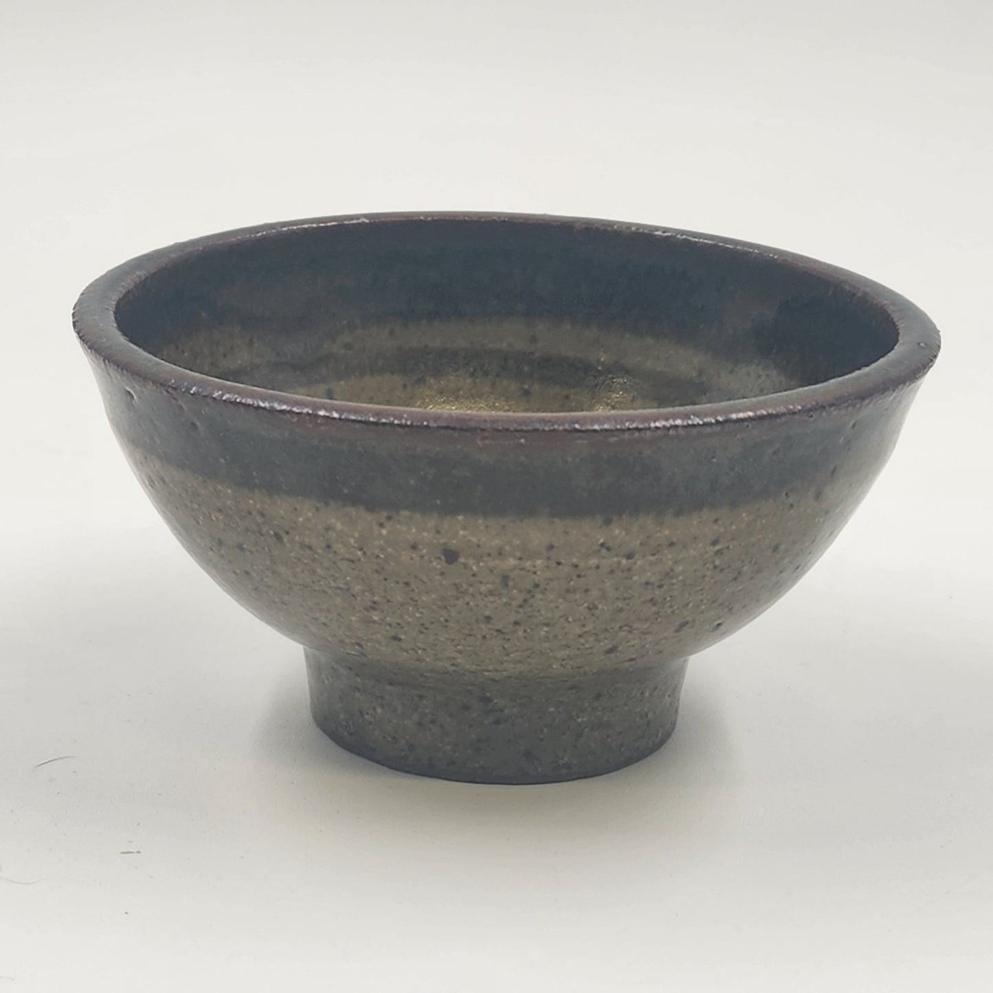 Japanese Rice Soup Bowl Ceramic Brown Green Glazing Footed 4.75" x 2.5" Vintage