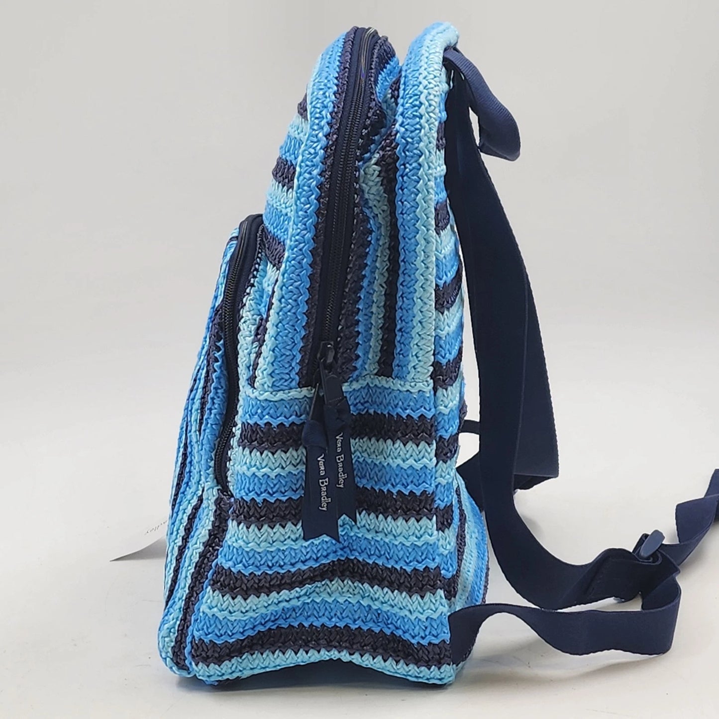 Vera Bradley Crochet Backpack Woven NWT Light Blue Navy Straps 12.75” x 10.5