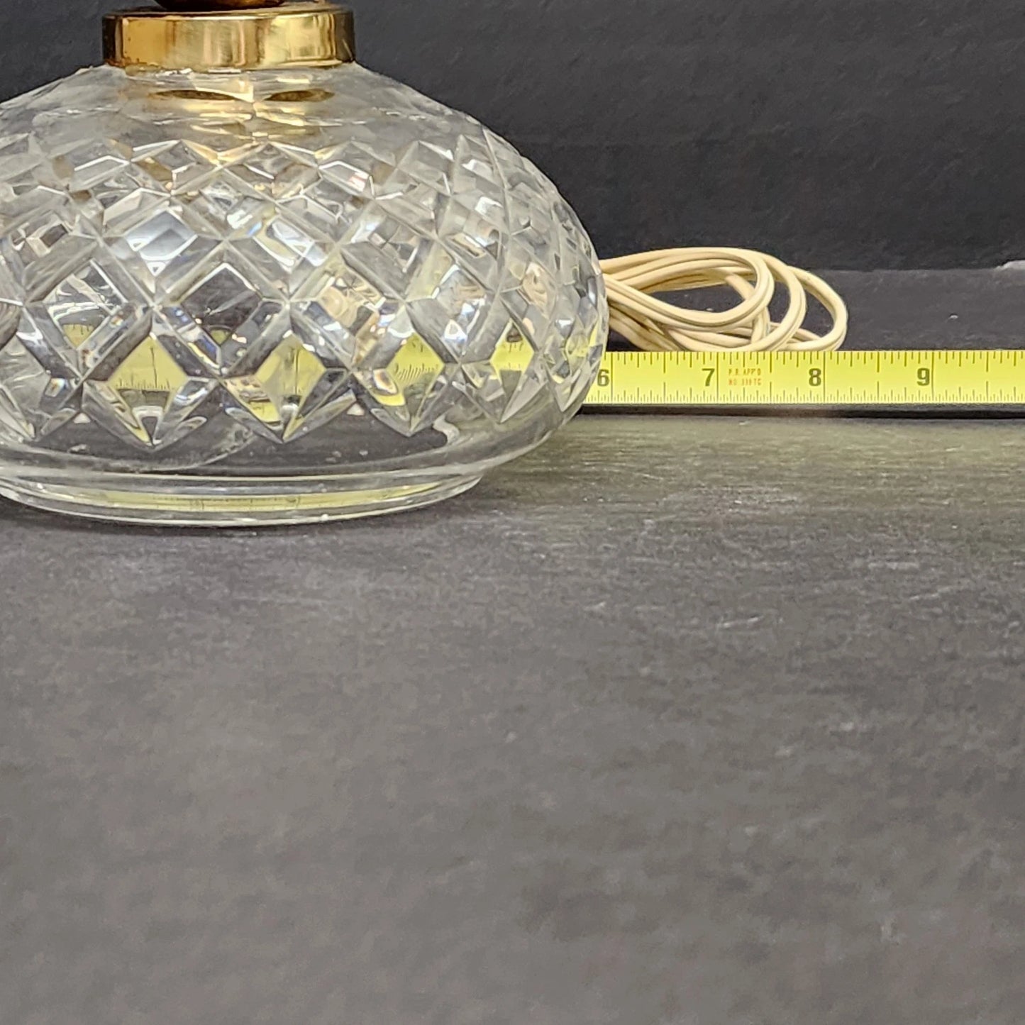 Waterford Crystal Hurricane Table Lamp 13" Tulip Style Clear Glass Brass Accents