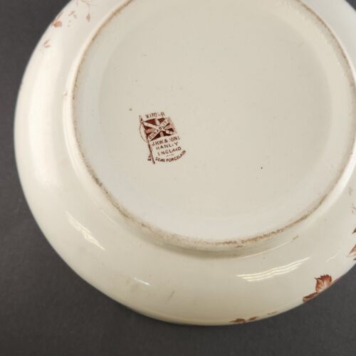 JHW & Sons Semi Porcelain Pottery Chamber Pot Brown Flowers Hanley England 9"x5"
