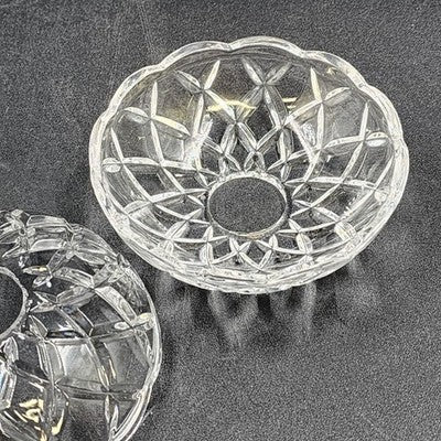 2 Pressed Glass Bobeche Chandelier Part Cups 4" Scalloped Edge
