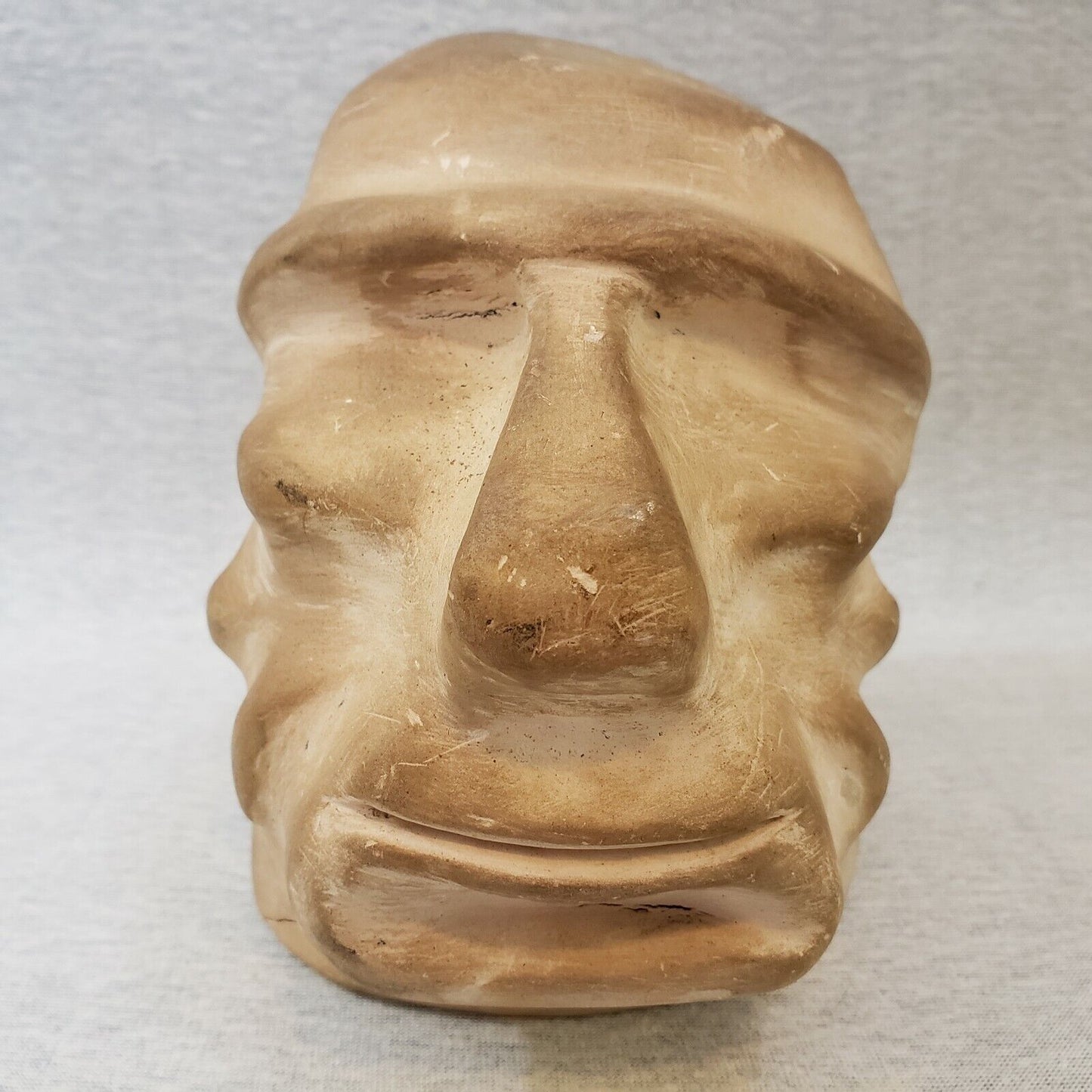 Clay Face Mold Pottery Face Studio Art Mid Century Modern Gruff Features 6" Tall