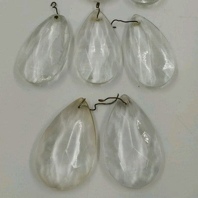 Set of 5 Almond Shaped Prisms Clear Crystal Glass 1.5" with Wire Connectors Vtg