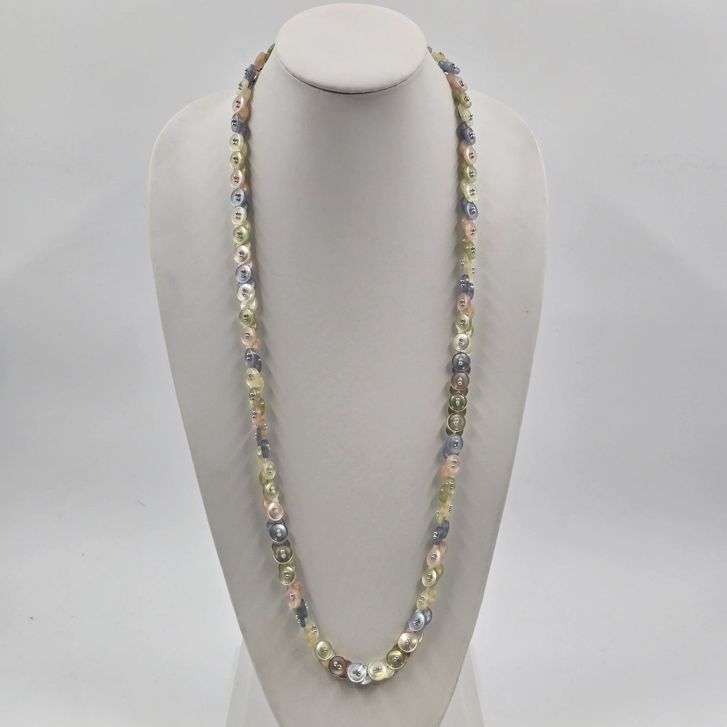 Multicolor Shiny Infinity Plastic Button Beaded with Silver Tone Bead Necklace