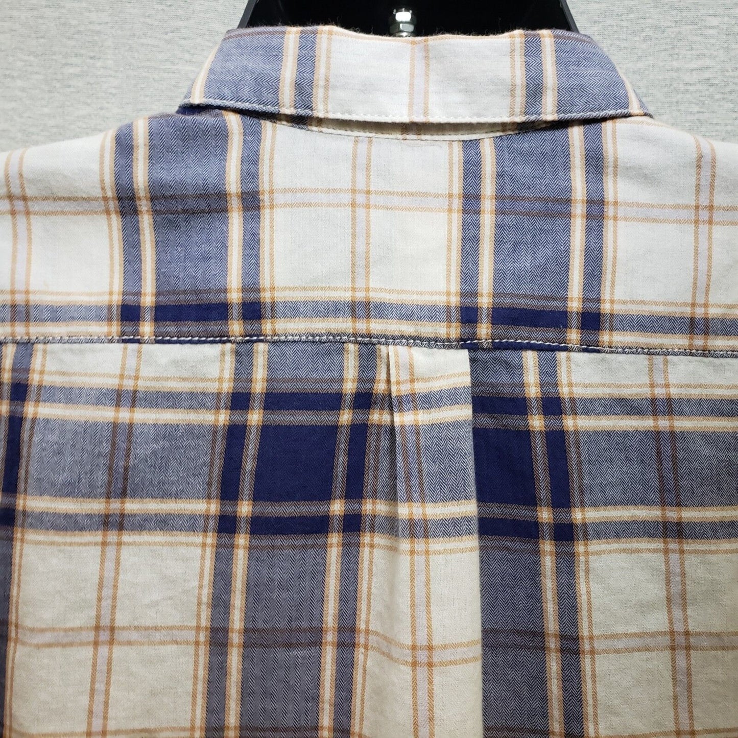 Joe Fresh Women Plaid Shirt Top Blue/Tan Button Down Long Sleeve Large Pockets
