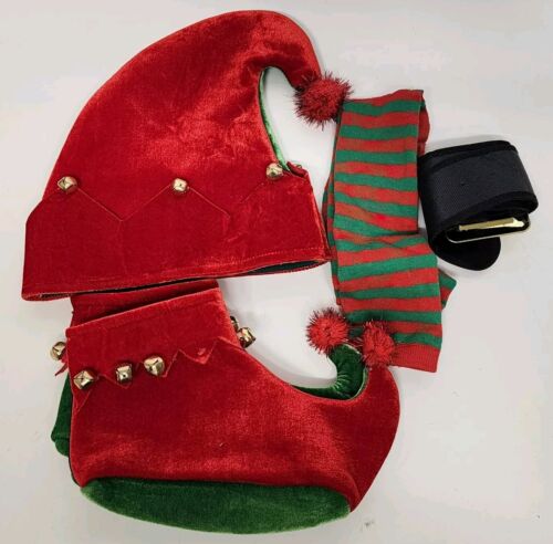 Elf Costume Red Green NEW NO EARS Shirt Pants Belt Boots Hat Child Size 8 - 10