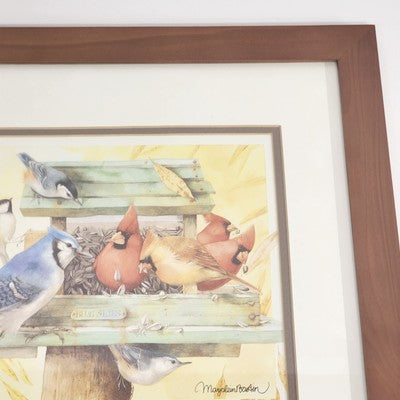 Marjolein Bastin Blue Skies Art Print of Birds Eating at Feeder Framed 18x15.5"