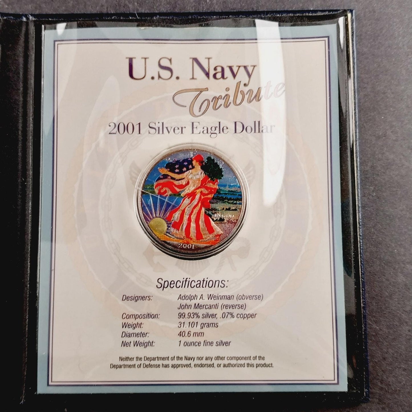 2001 American Eagle Silver Dollar – Colorized U.S. Navy Tribute | Morgan Mint 1 oz .999 Fine Silver