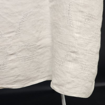 Off-White Tablecloth with Cutwork Drawn Thread Ribbon & Line Design 58" x 78"