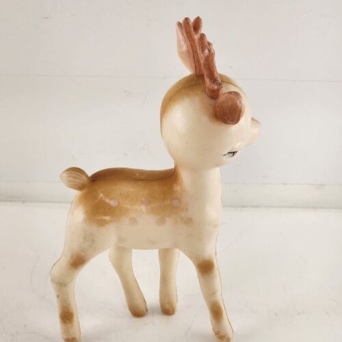 2 Soft Plastic Reindeer Fawns Faded Color Figurines Christmas 8" Tall Vintage