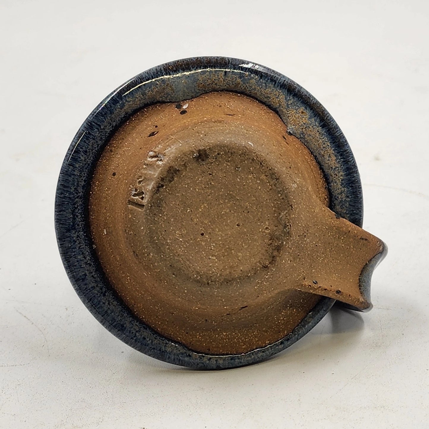 Doug Sassi Signed Pottery Candle Holder Vintage Blue Brown Handcrafted 4" x 2.5"