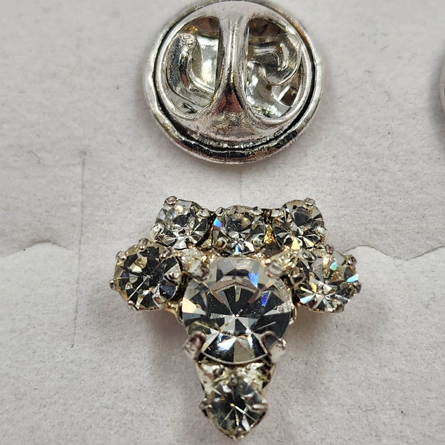 Set of 2 Rhinestone Lapel Pins Silver Tone Ladybug & Cluster Brooch 0.5" Long