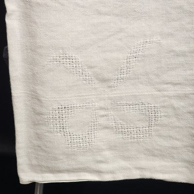 Off-White Tablecloth with Cutwork Drawn Thread Ribbon & Line Design 58" x 78"