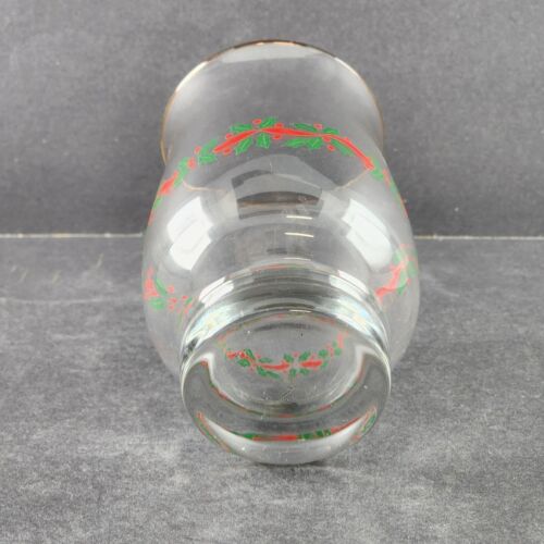 One Libby 14 oz Drink Glass Holly Berry and Red Ribbon Design 3.25" w x 5.25" h