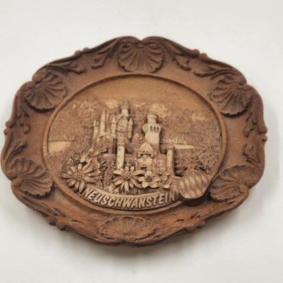 Germany Neuschwanstein Castle Vintage Hand Carved Wood Resin Wall Plate 9.5 "