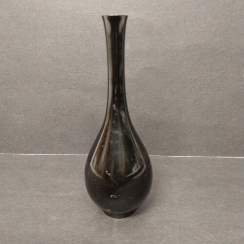 Japanese Chokin Bud Vase Black Enamel Brass 6.5" Vintage Marked Japan