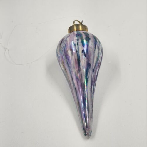 Susie Groover Hand Made Christmas Tree Ornament Teardrop Purple Blown Glass 5"
