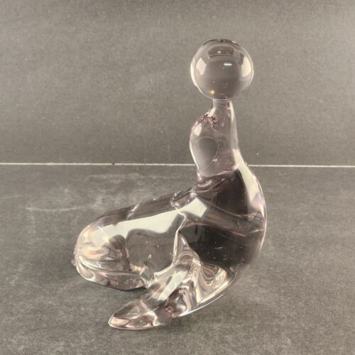 Viking Glass Paperweight Seal Balancing A Ball Figurine 7.25" New Martinsville