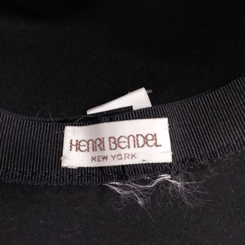 Henri Bendel New York Italy Hat Flowers Black Gray Wool 12" Bowler Rim Vintage