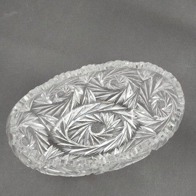 American Brilliant Cut Lead Crystal Bowl 9.5" x 4.25" Starburst Pinwheel Fan Vtg