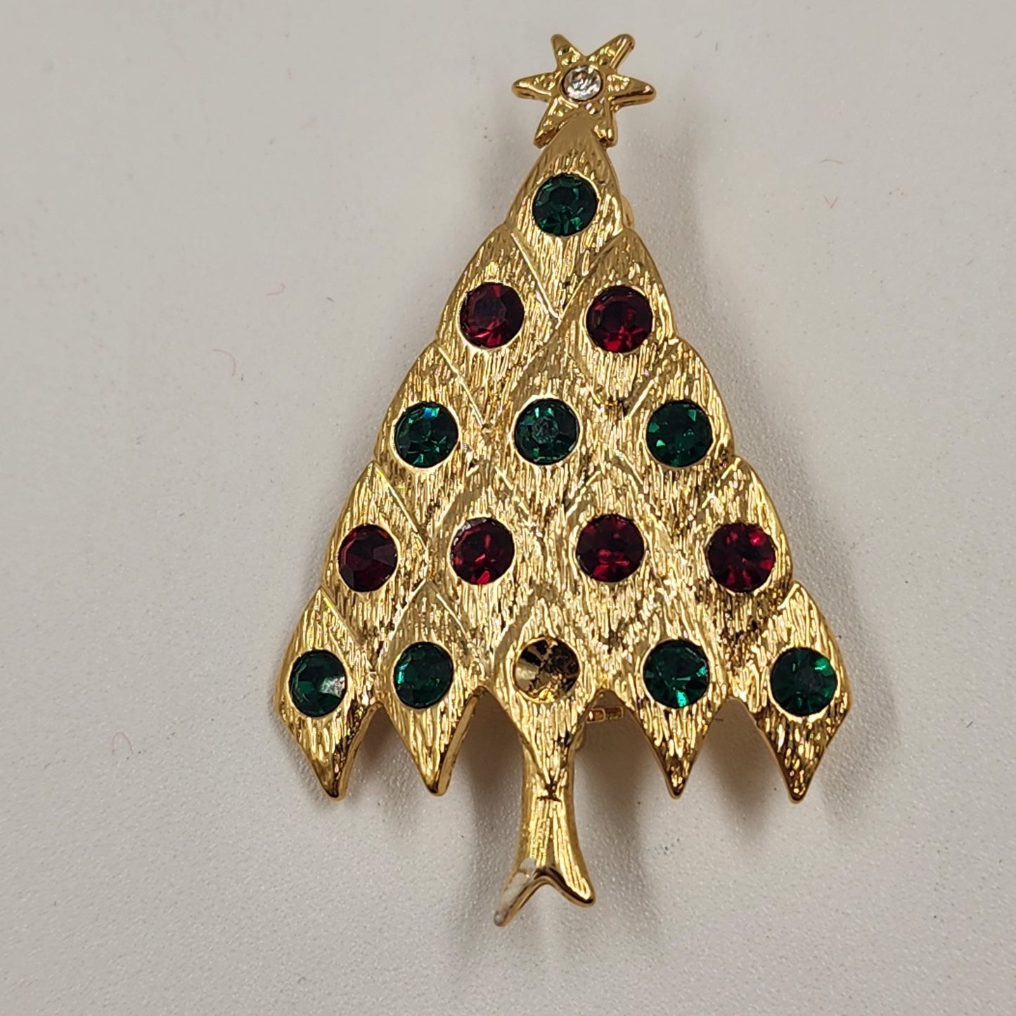 LIA Holiday Christmas Tree Gold Tone w Multicolor Rhinestone Brooch Pin 2" Vtg