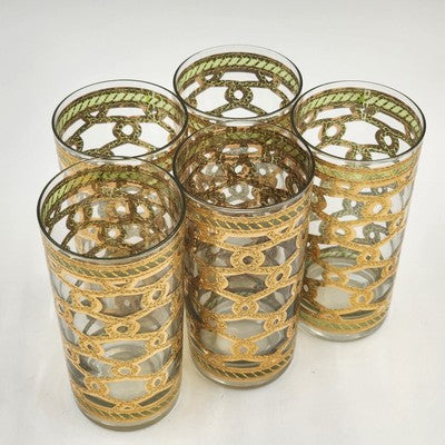 4 Culver Highball Glass Tumblers Entwined Rope 12oz 5.5" Plus One Chipped Glass