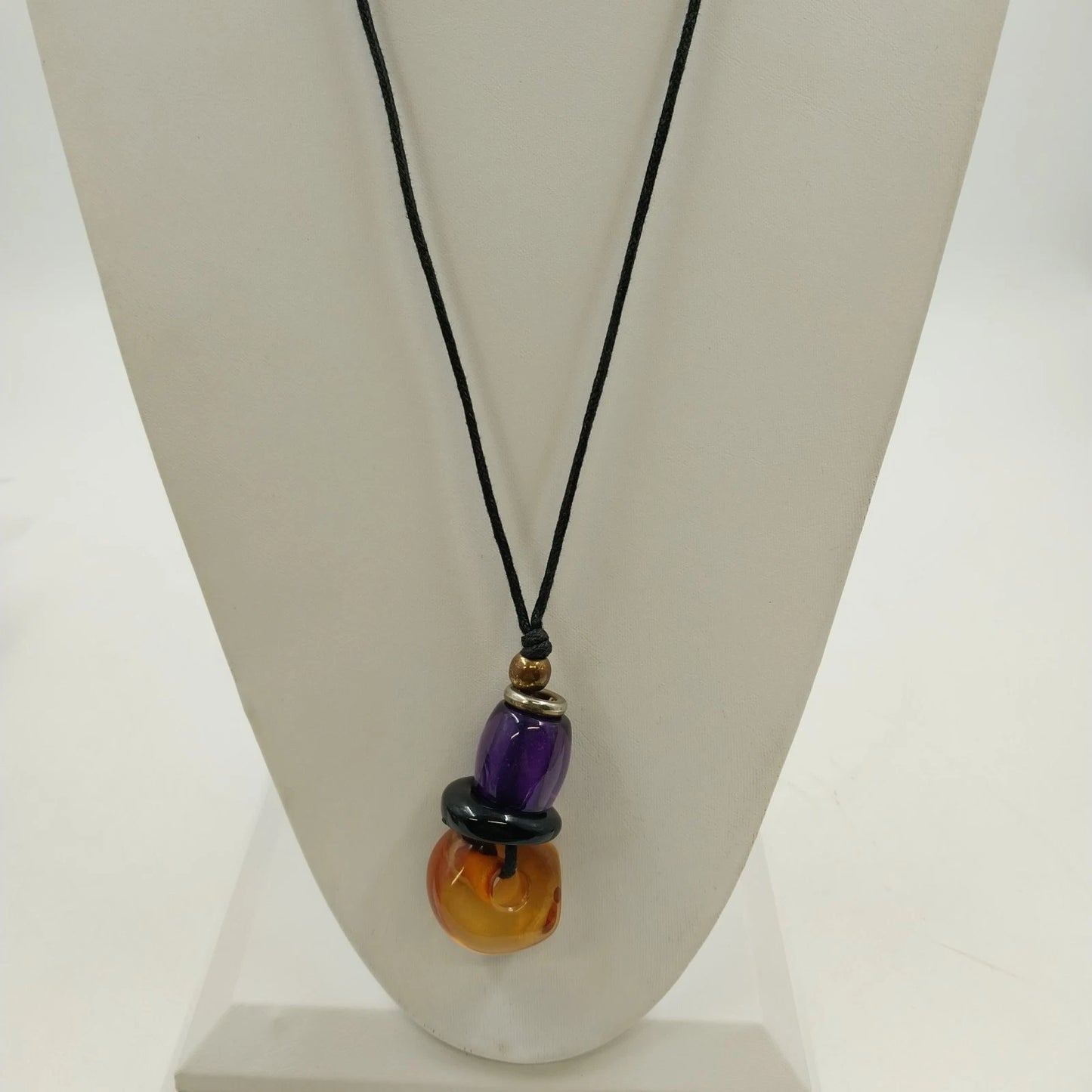3 Beaded Necklaces Multicolor Seed Bead Suede Cord Amber Pendant