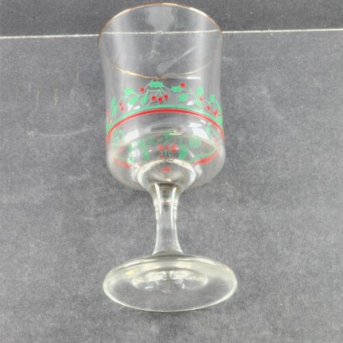 4 Arby's Stemmed Wine Glasses Christmas Holiday Holly Berry Cups Vintage 6.75" H