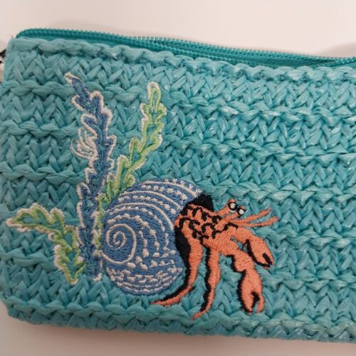Vera Bradley Straw Zip Travel ID Case Antilles Treasure NWT 5 x 3 Crab Aqua Blue