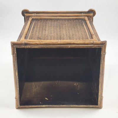 Vintage Gilt Faux Bamboo Caning Plastic Wastebasket Bin 14.5"