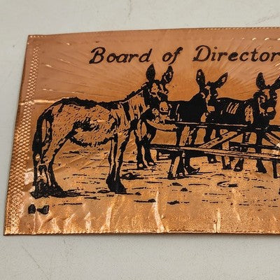 Gregoria’s Greetings Copper Metal Postcard Mules Board of Directors Souvenir
