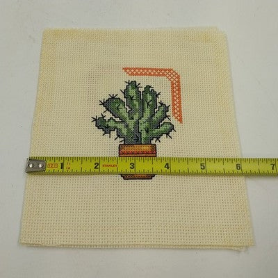 Set of 4 Completed Cross Stitch Desert Mini Vase Plants 6x7" Aida Cloth Unframed