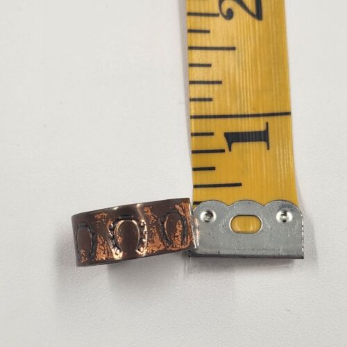 Rustic Copper Band Open Shank Ring with 5 Engraved Horseshoes for Luck