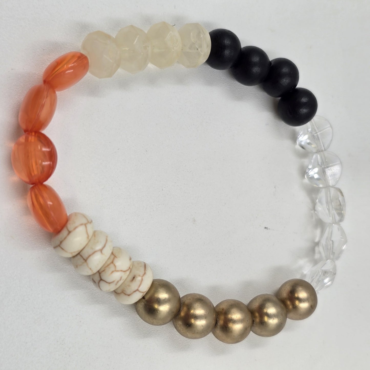 Set of 2 Gold Tone Enamel Multicolor Faux Pearl Elegant Beads Stretch Bracelet